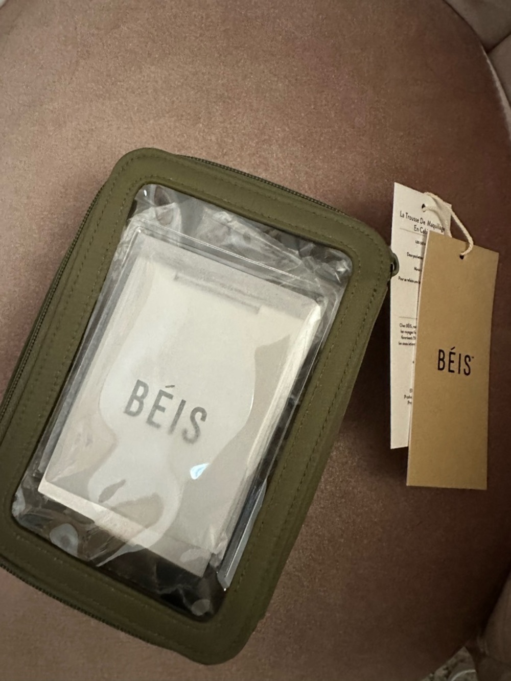 BÉIS Olive Green Clear-Front Travel Pouch with mirror